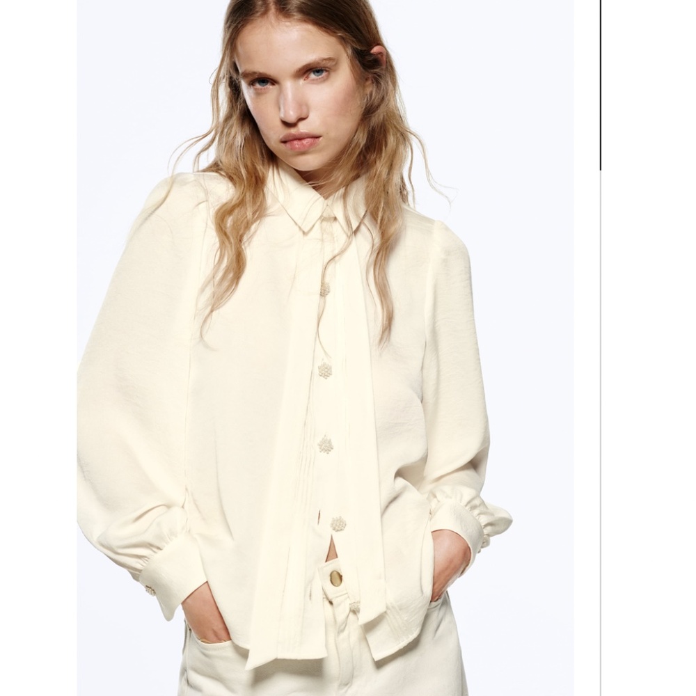 Zara Jewel Button Satin Effect Shirt